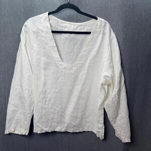 White Linen Bohemian Long Sleeve Blouse No Tags Classic Boxy